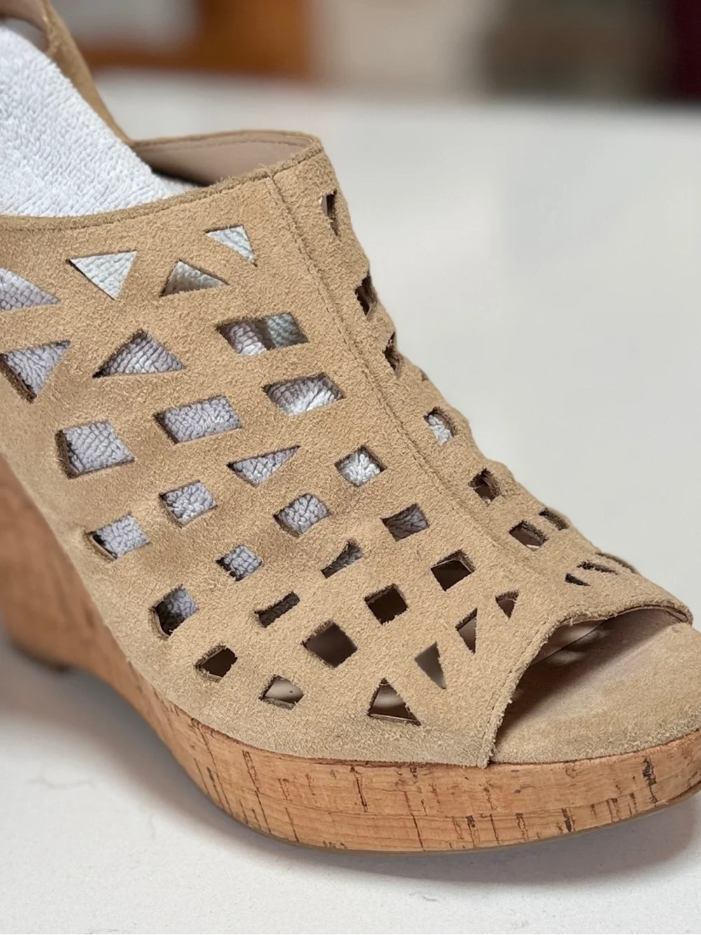 Franco Sarto Beige Cutout Slingback Cork Wedges